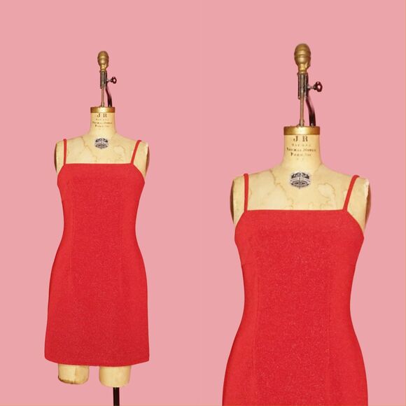 1990s-Y2K XOXO Dresses Red GLITTER, METALLIC, Sparkle, Cocktail Party Dress. S-M - Picture 1 of 10